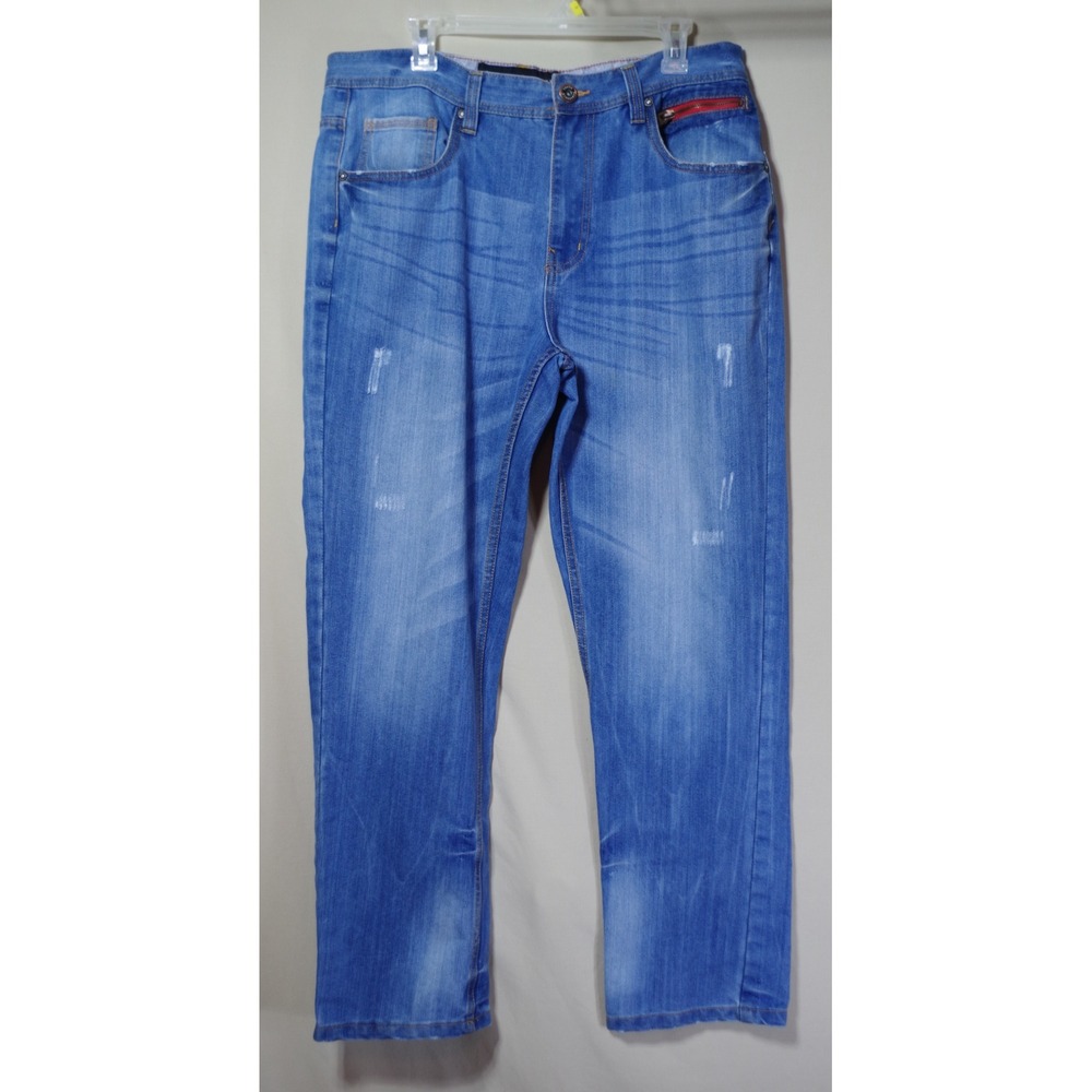 Truth Substance Common Sense 36x30 Blue Straight Leg Jeans Red Zip Pocket